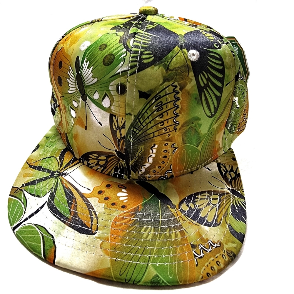 `H25459 NWT Snapback/Baseball Cap - Lime Butterflies